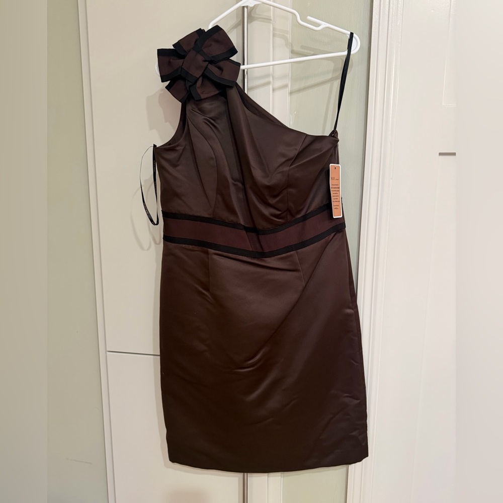 Nue by Shani Chocolate One-Shoulder Dress